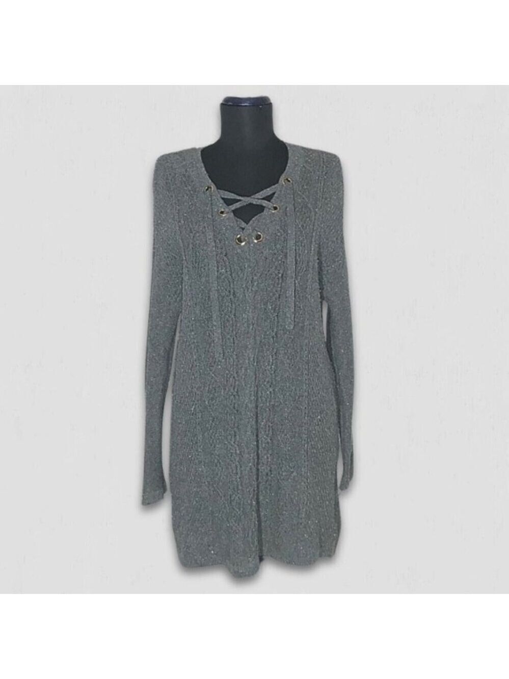 Vintage Y2K Dex Cable Knit Laced V Neck Sweater Small